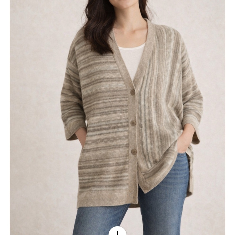 J. Jill Pure Jill Oversized Striped Button Front Cardigan Sweater Cotton Blend